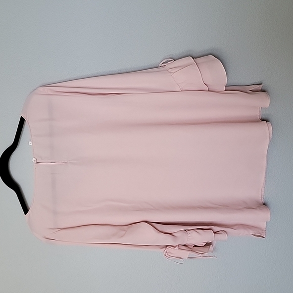 Maurice's Girly Dressy Office Size 1X Sheer Pink Ruffle Bell Sleeve Blouse - Picture 9 of 10